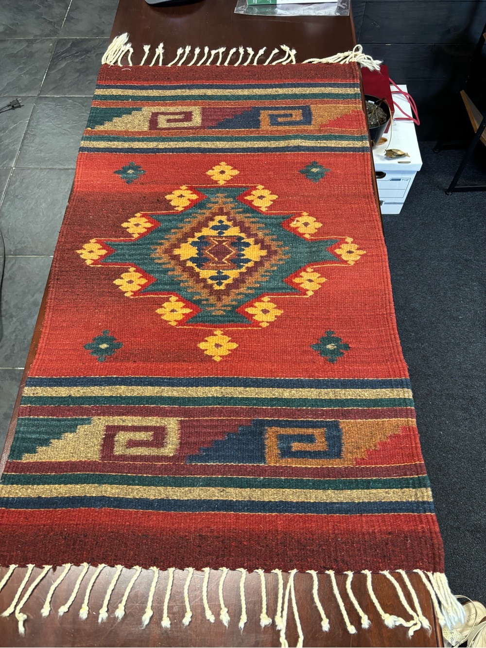 Vintage Handwoven Mexican Wool Accent Rug | Southwest Boho Western Decor 24x42